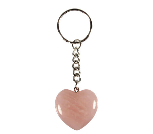 Rozenkwarts sleutelhanger hart 2,5 cm
