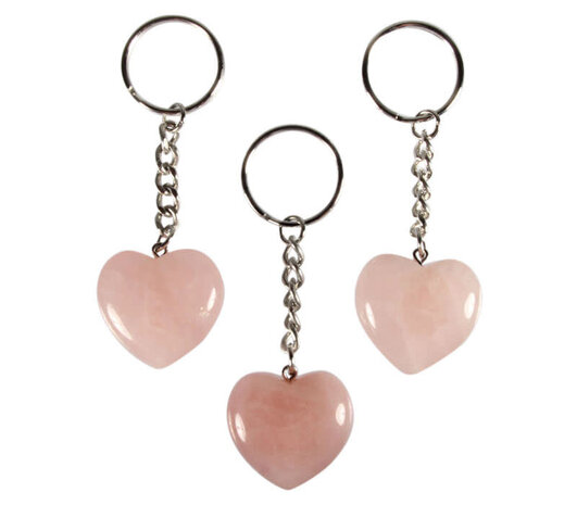 Rozenkwarts sleutelhanger hart 2,5 cm