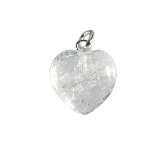 Bergkristal hanger hart 15 mm met zilveren oogje