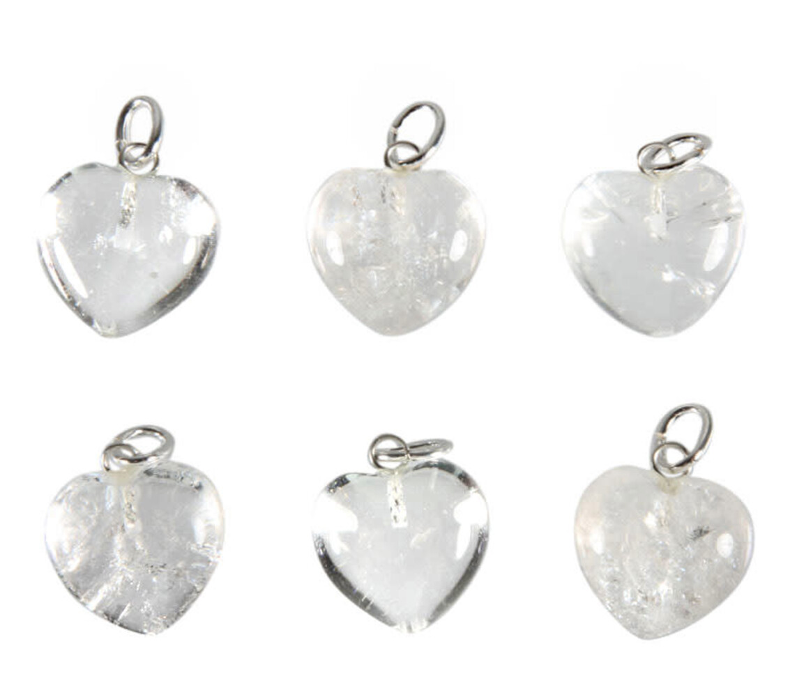Bergkristal hanger hart 15 mm met zilveren oogje