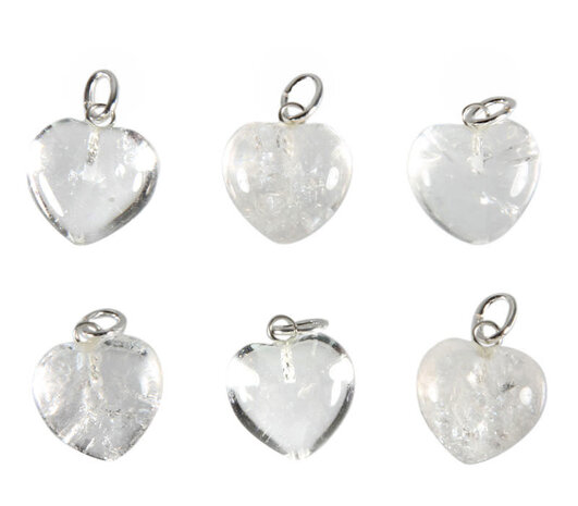 Bergkristal hanger hart 15 mm met zilveren oogje