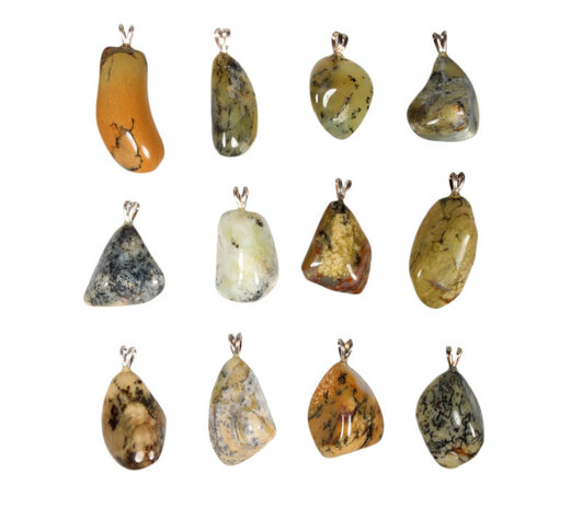 Merliniet (geel/groen) hanger met zilveren oogje Merliniet (geel/groen) hanger met zilveren oogje