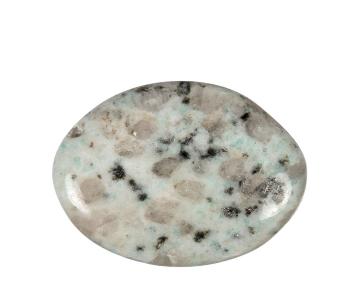 Amazoniet met toermalijn steen plat gepolijst Amazoniet met toermalijn steen plat gepolijst