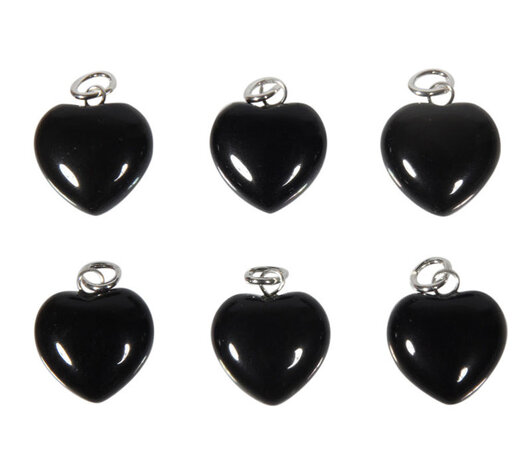 Obsidiaan (zwart) hanger hart 15 mm met zilveren oogje Obsidiaan (zwart) hanger hart 15 mm met zilveren oogje