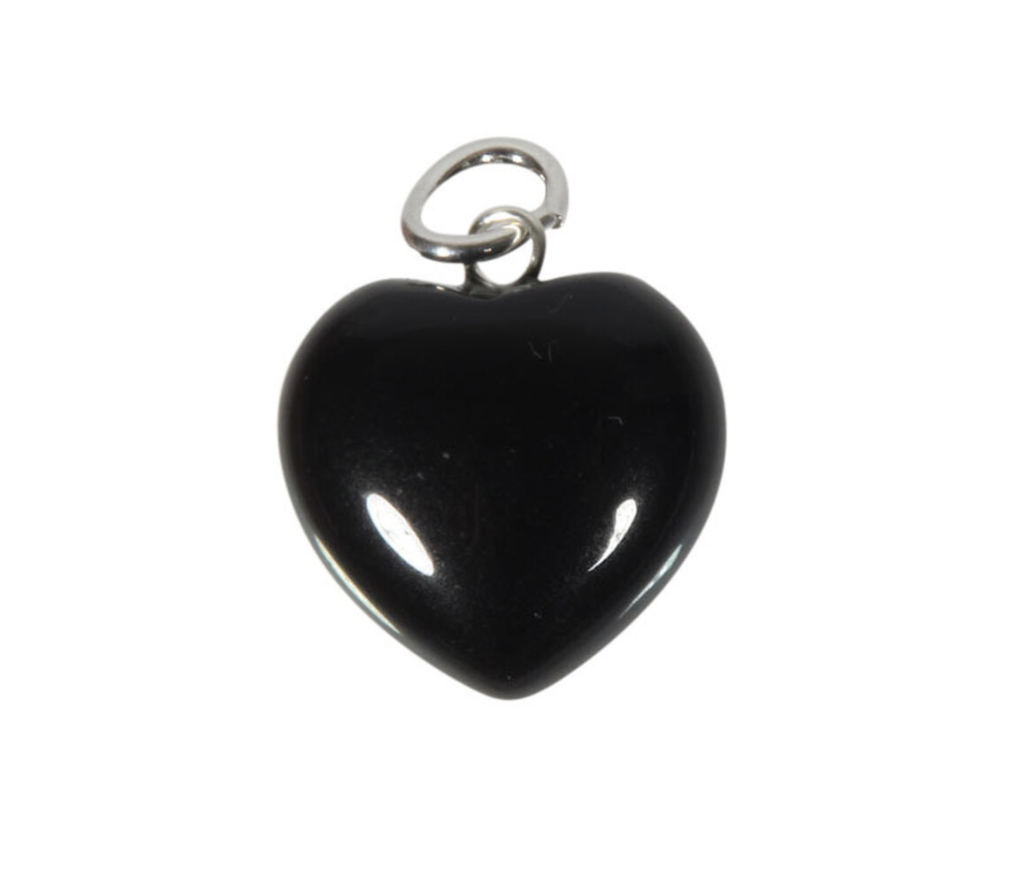 Obsidiaan (zwart) hanger hart 15 mm met zilveren oogje Obsidiaan (zwart) hanger hart 15 mm met zilveren oogje