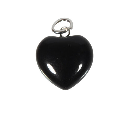 Obsidiaan (zwart) hanger hart 15 mm met zilveren oogje Obsidiaan (zwart) hanger hart 15 mm met zilveren oogje
