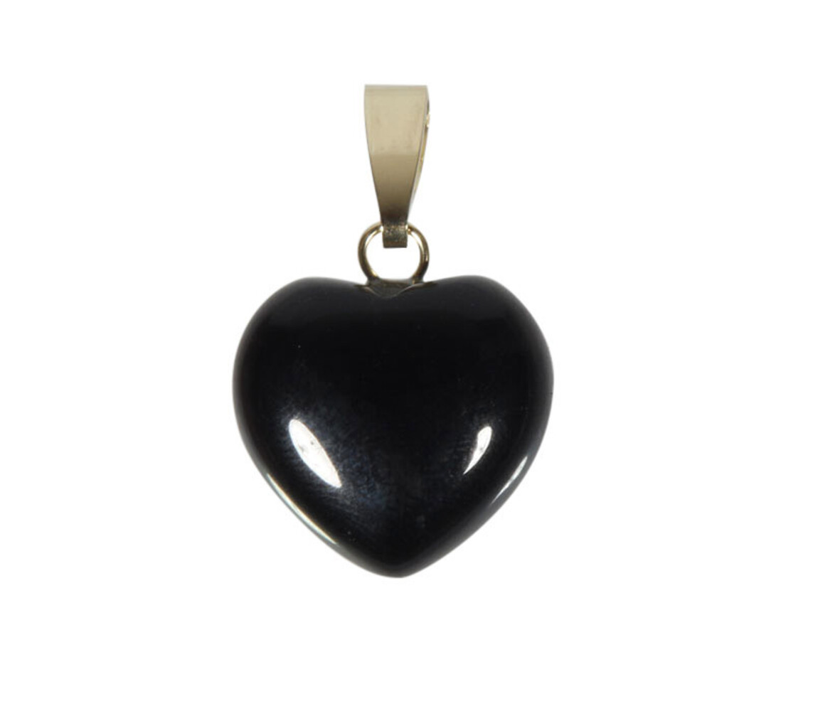 Obsidiaan (zwart) hanger hart met 14k gouden oogje Obsidiaan (zwart) hanger hart met 14k gouden oogje