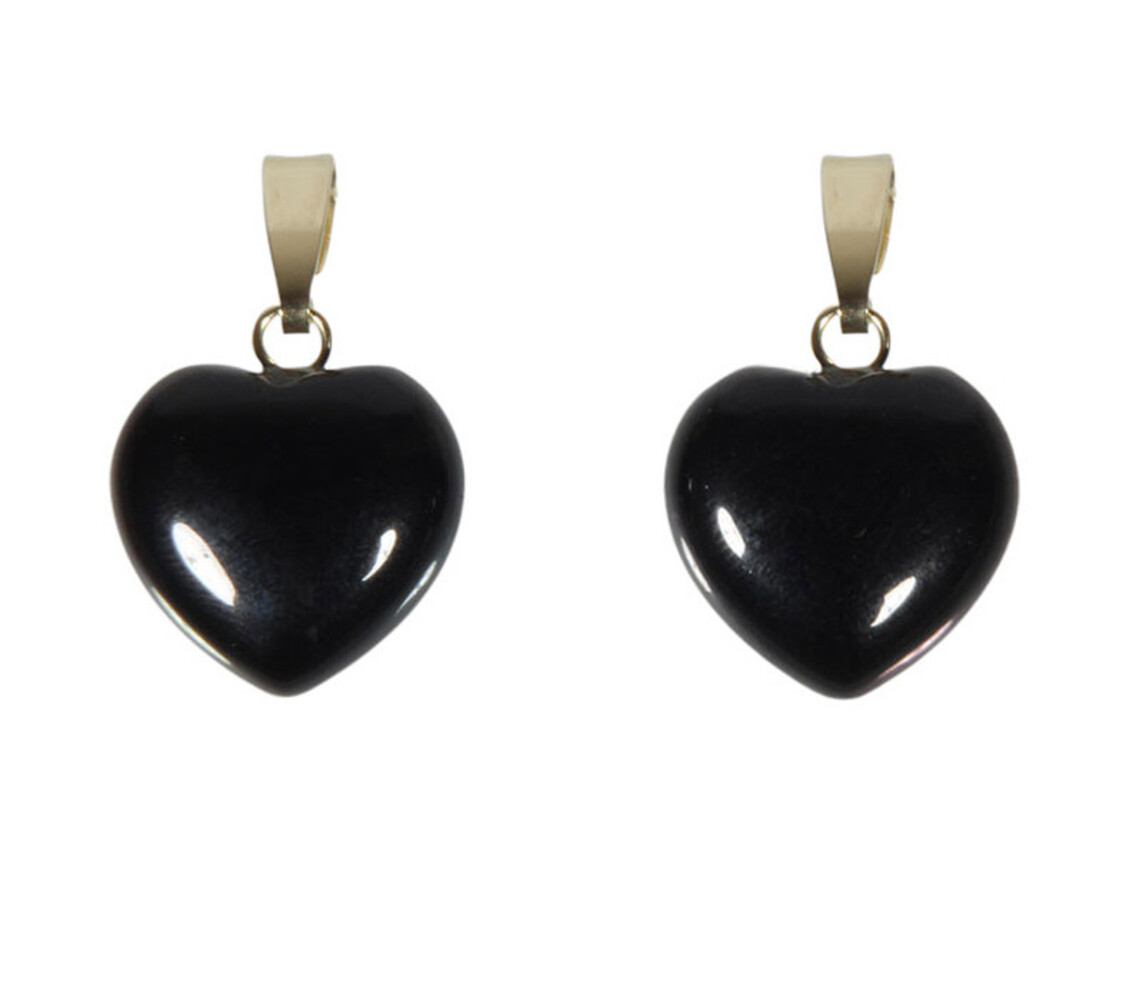 Obsidiaan (zwart) hanger hart met 14k gouden oogje Obsidiaan (zwart) hanger hart met 14k gouden oogje