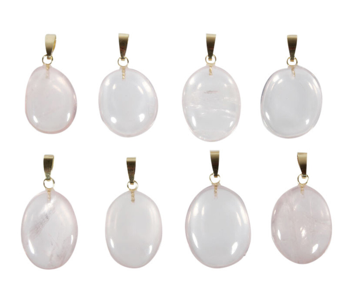 Rozenkwarts hanger ovaal met 14k gouden oogje Rozenkwarts hanger ovaal met 14k gouden oogje