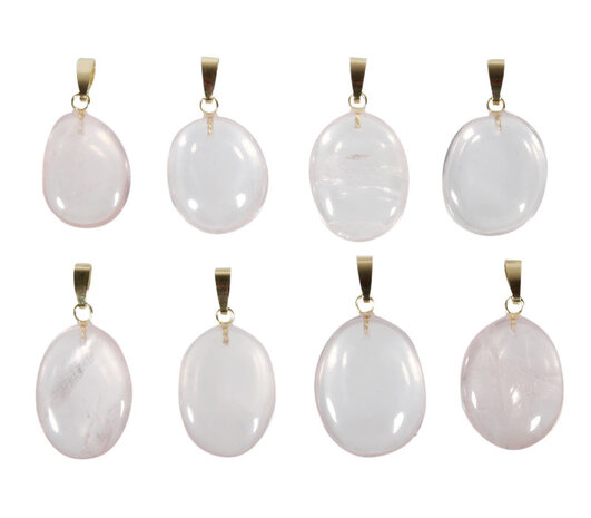 Rozenkwarts hanger ovaal met 14k gouden oogje Rozenkwarts hanger ovaal met 14k gouden oogje