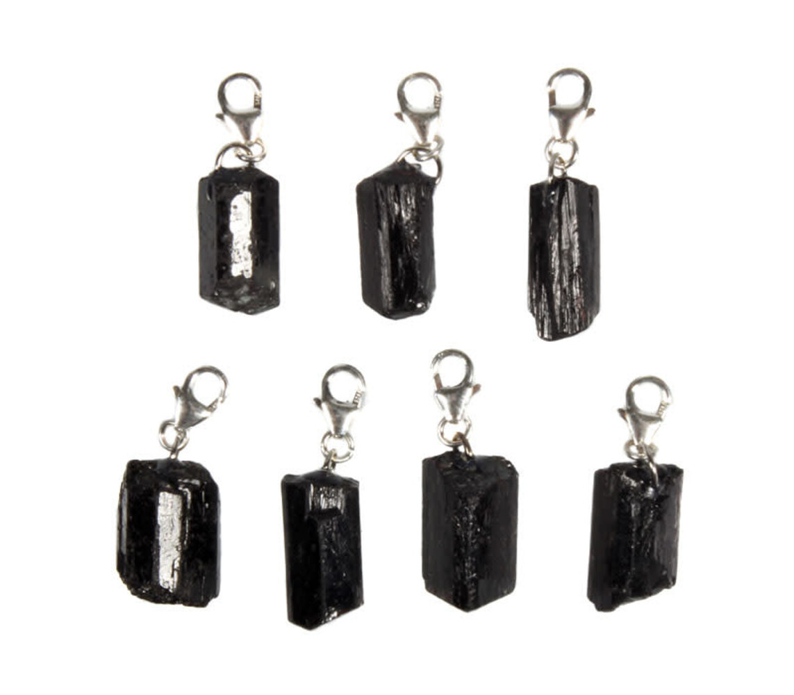 Toermalijn (zwart) bedeltje kristal met sterling zilveren slotje