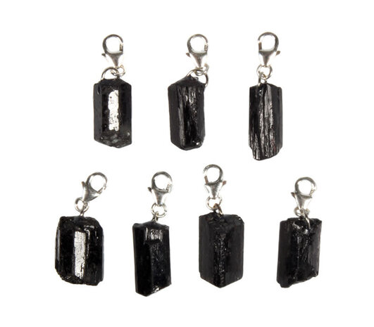 Toermalijn (zwart) bedeltje kristal met sterling zilveren slotje