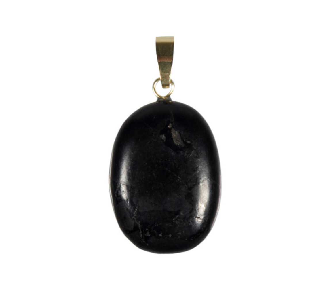Shungiet hanger ovaal met 14k gouden oogje Shungiet hanger ovaal met 14k gouden oogje