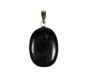 Shungiet hanger ovaal met 14k gouden oogje Shungiet hanger ovaal met 14k gouden oogje