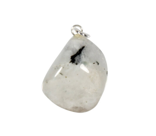 Maansteen (regenboog) met toermalijn hanger met zilveren oogje