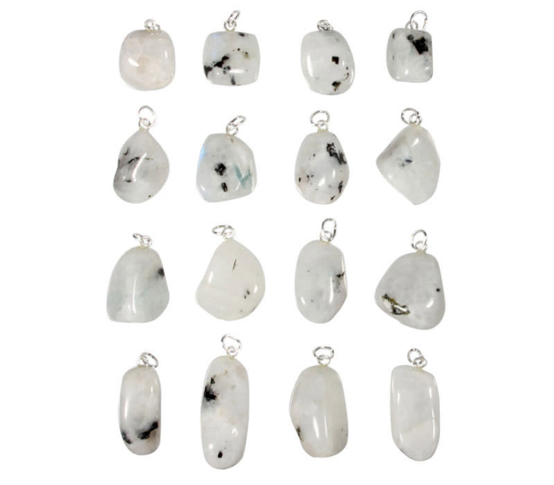 Maansteen (regenboog) met toermalijn hanger met zilveren oogje