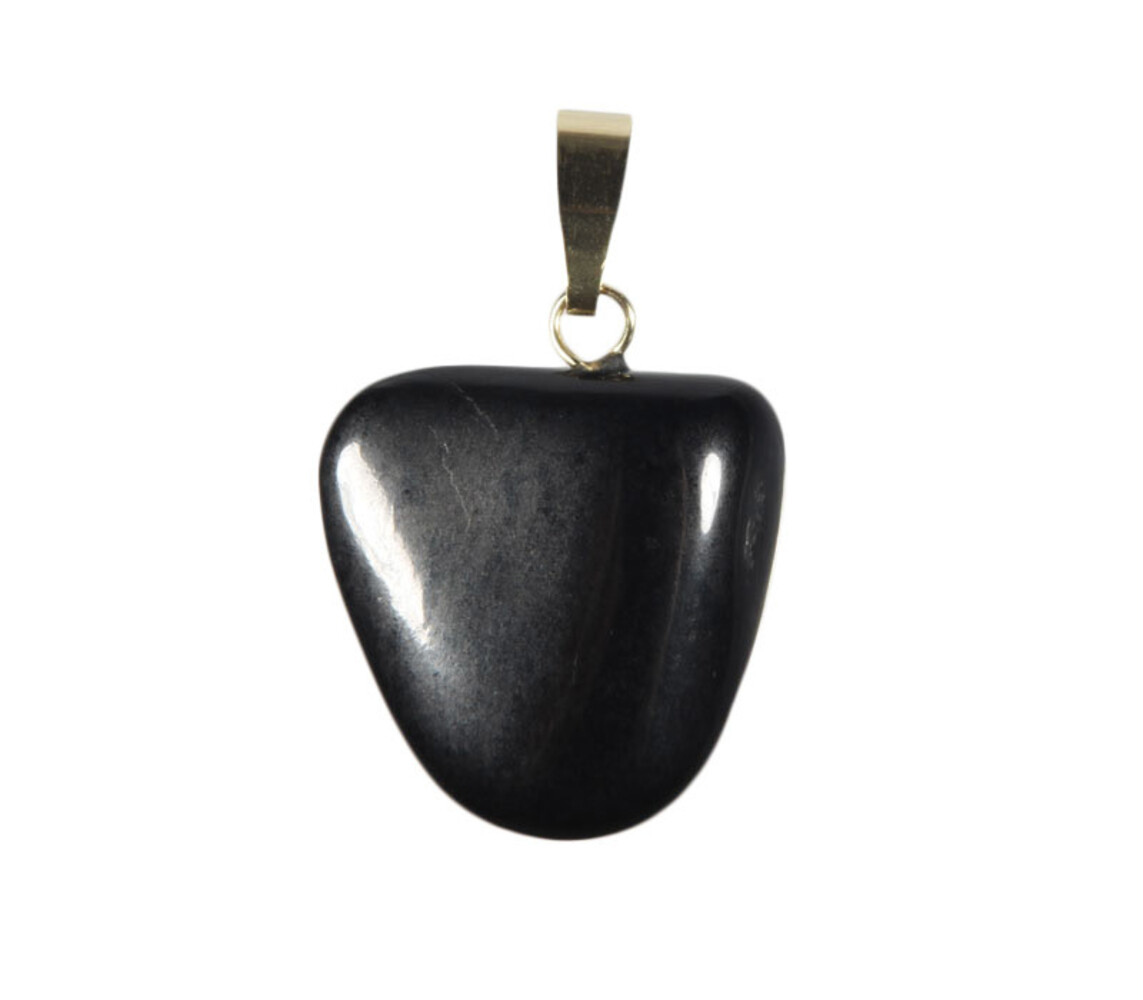 Jade (zwart) hanger met 14k gouden oogje
