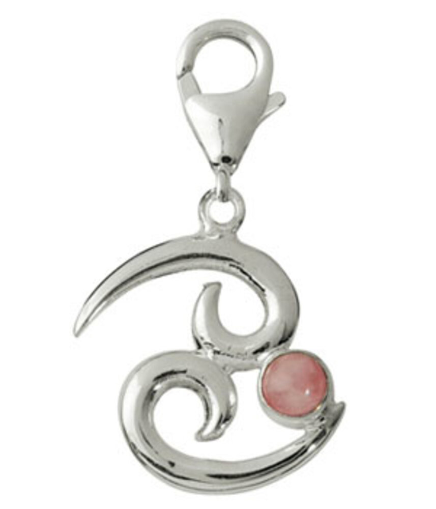 Zilveren bedeltje sterrenbeeld kreeft met rozenkwarts