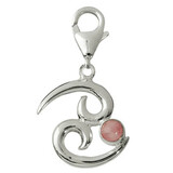 Zilveren bedeltje sterrenbeeld kreeft met rozenkwarts