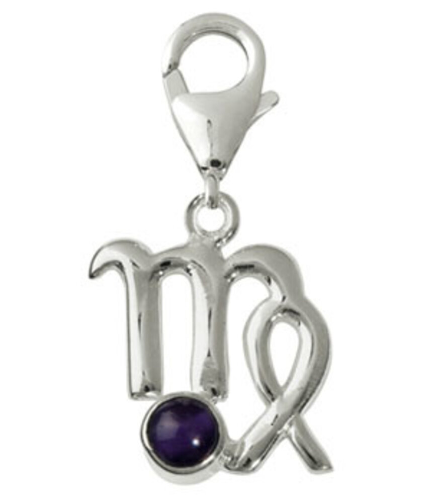 Zilveren bedeltje sterrenbeeld maagd met amethist Zilveren bedeltje sterrenbeeld maagd met amethist