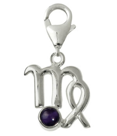 Zilveren bedeltje sterrenbeeld maagd met amethist Zilveren bedeltje sterrenbeeld maagd met amethist