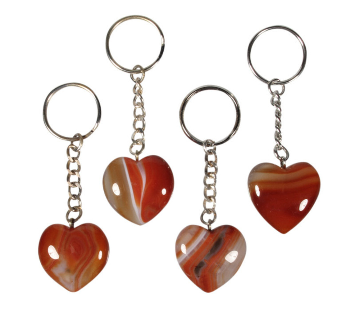 Carneool sleutelhanger hart 3 cm
