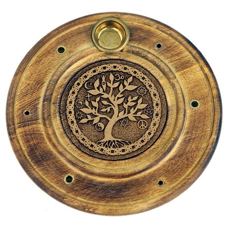 Wierookhouder hout rond levensboom Wierookhouder hout rond levensboom