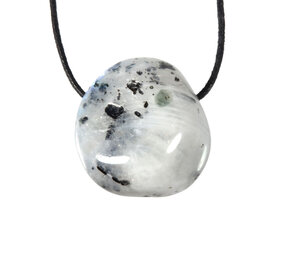 Maansteen (regenboog) met zwarte toermalijn hanger doorboord