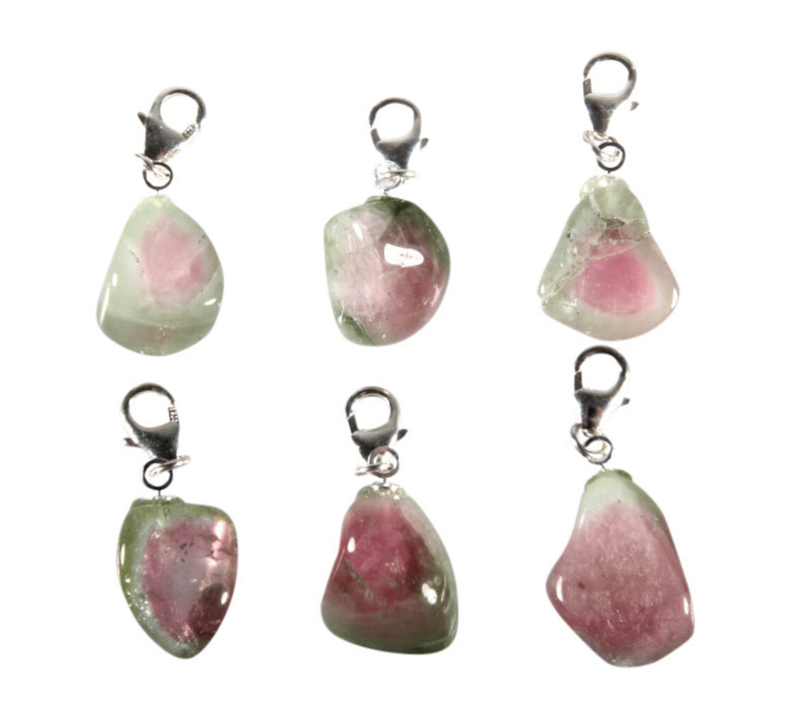 Toermalijn (watermeloen) bedeltje met sterling zilveren slotje