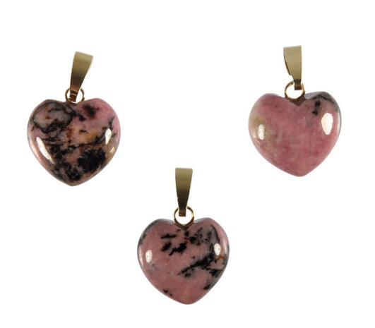 Rhodoniet hanger hart met 14k gouden oogje