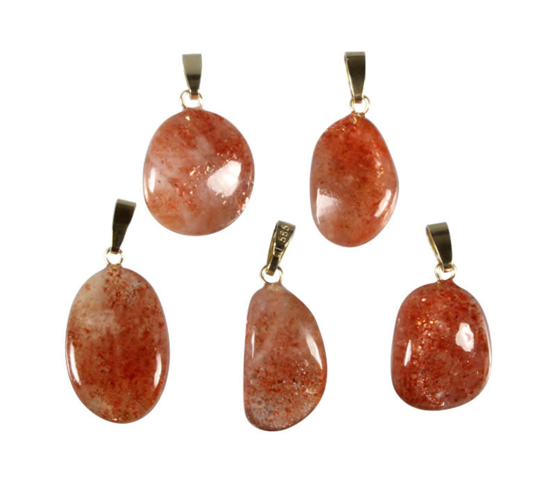 Zonnesteen hanger A-kwaliteit met 14k gouden oogje