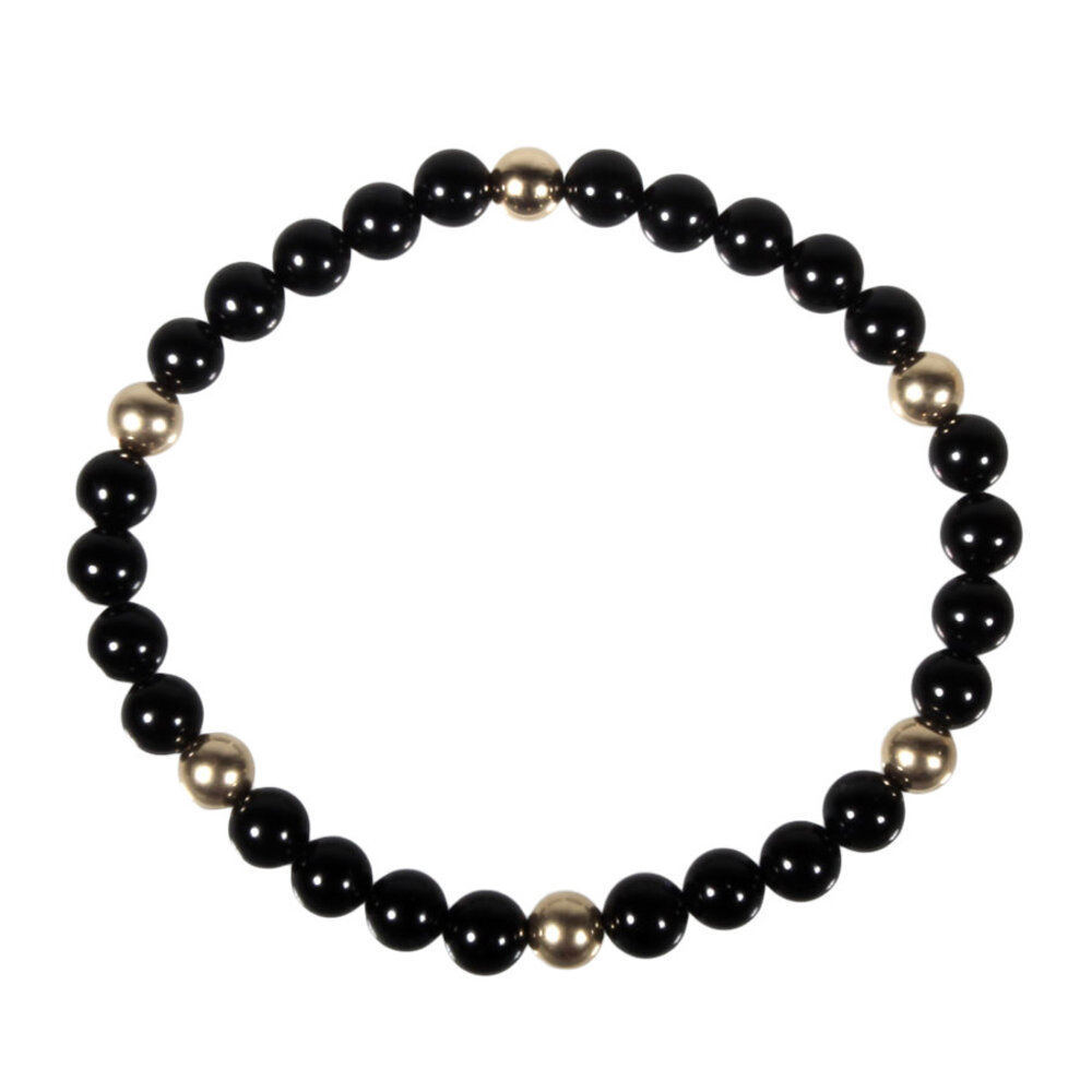 Onyx armband met 6 gouden (14k) kralen
