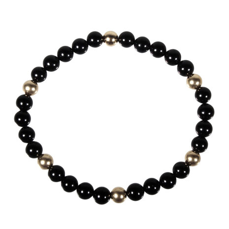 Onyx armband met 6 gouden (14k) kralen