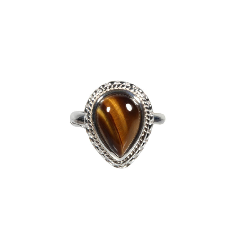 Zilveren ring tijgeroog maat 18 3/4 | ribbeland druppel 1,3 x 1 cm
