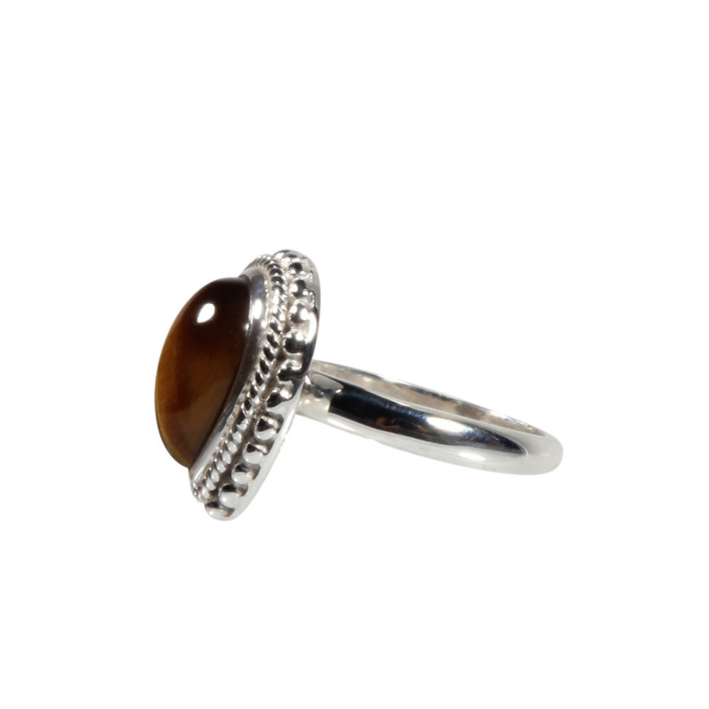 Zilveren ring tijgeroog maat 18 3/4 | ribbeland druppel 1,3 x 1 cm