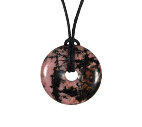 Rhodoniet (roze met zwart) hanger donut 3 cm Rhodoniet (roze met zwart) hanger donut 3 cm
