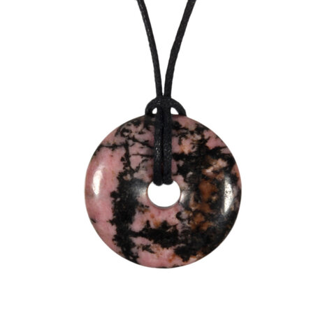 Rhodoniet (roze met zwart) hanger donut 3 cm Rhodoniet (roze met zwart) hanger donut 3 cm