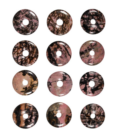 Rhodoniet (roze met zwart) hanger donut 3 cm Rhodoniet (roze met zwart) hanger donut 3 cm
