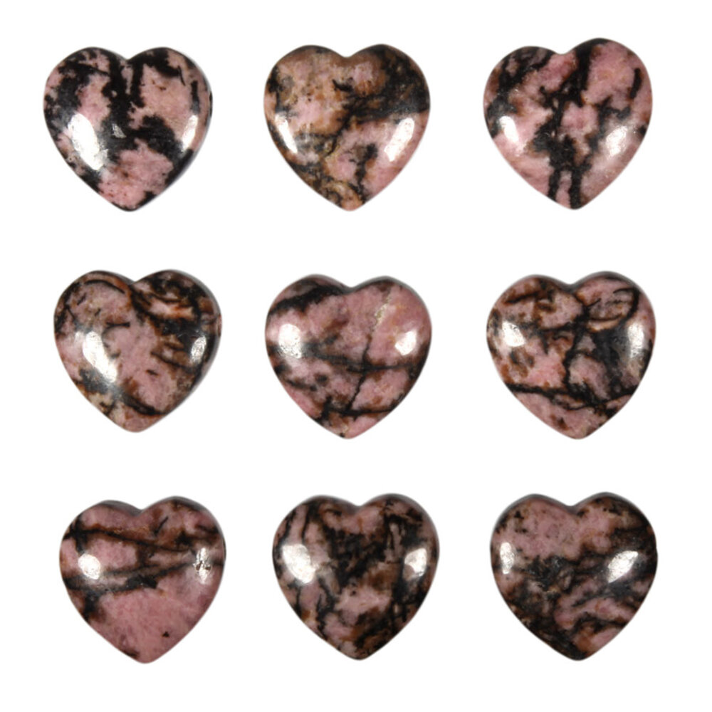 Rhodoniet (roze met zwart) hanger hart klein doorboord Rhodoniet (roze met zwart) hanger hart klein doorboord