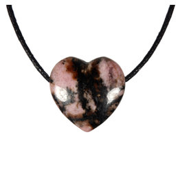Rhodoniet (roze met zwart) hanger hart klein doorboord