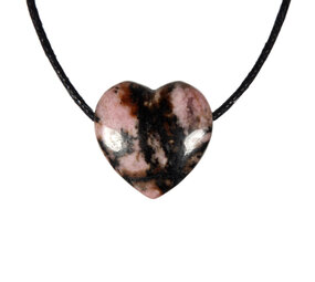 Rhodoniet (roze met zwart) hanger hart klein doorboord Rhodoniet (roze met zwart) hanger hart klein doorboord