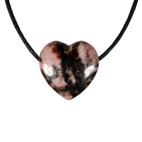 Rhodoniet (roze met zwart) hanger hart klein doorboord Rhodoniet (roze met zwart) hanger hart klein doorboord