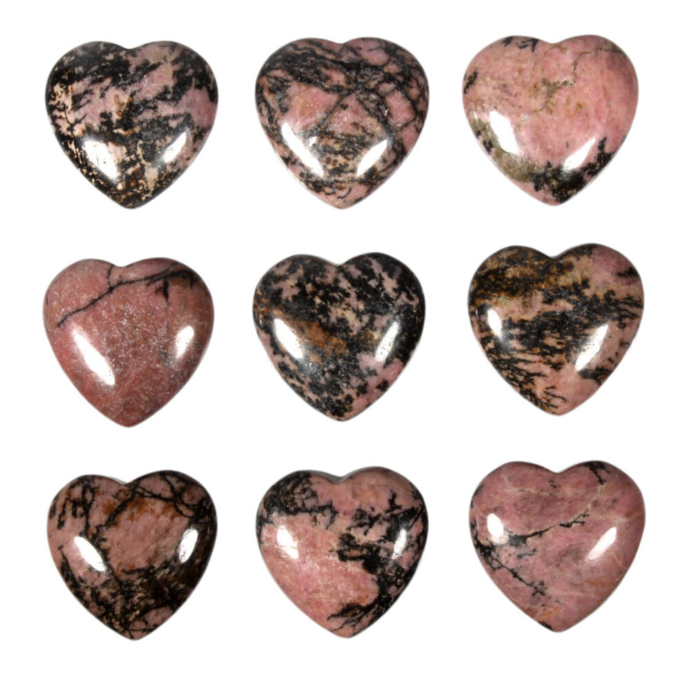 Rhodoniet (roze met zwart) edelsteen hart 3 cm Rhodoniet (roze met zwart) edelsteen hart 3 cm