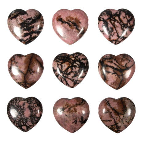 Rhodoniet (roze met zwart) hanger hart doorboord Rhodoniet (roze met zwart) hanger hart doorboord