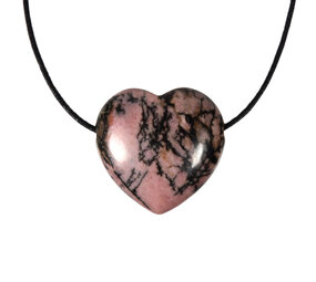 Rhodoniet (roze met zwart) hanger hart doorboord Rhodoniet (roze met zwart) hanger hart doorboord