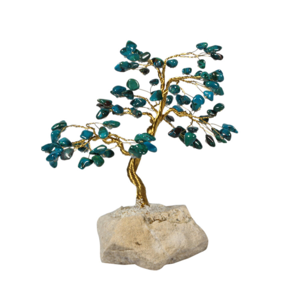 Chrysocolla edelsteen boompje op steen Chrysocolla edelsteen boompje op steen