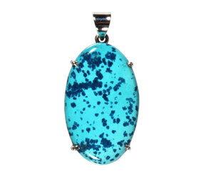 Zilveren hanger chrysocolla met azuriet | ovaal gezet 3,7 x 2,3 cm