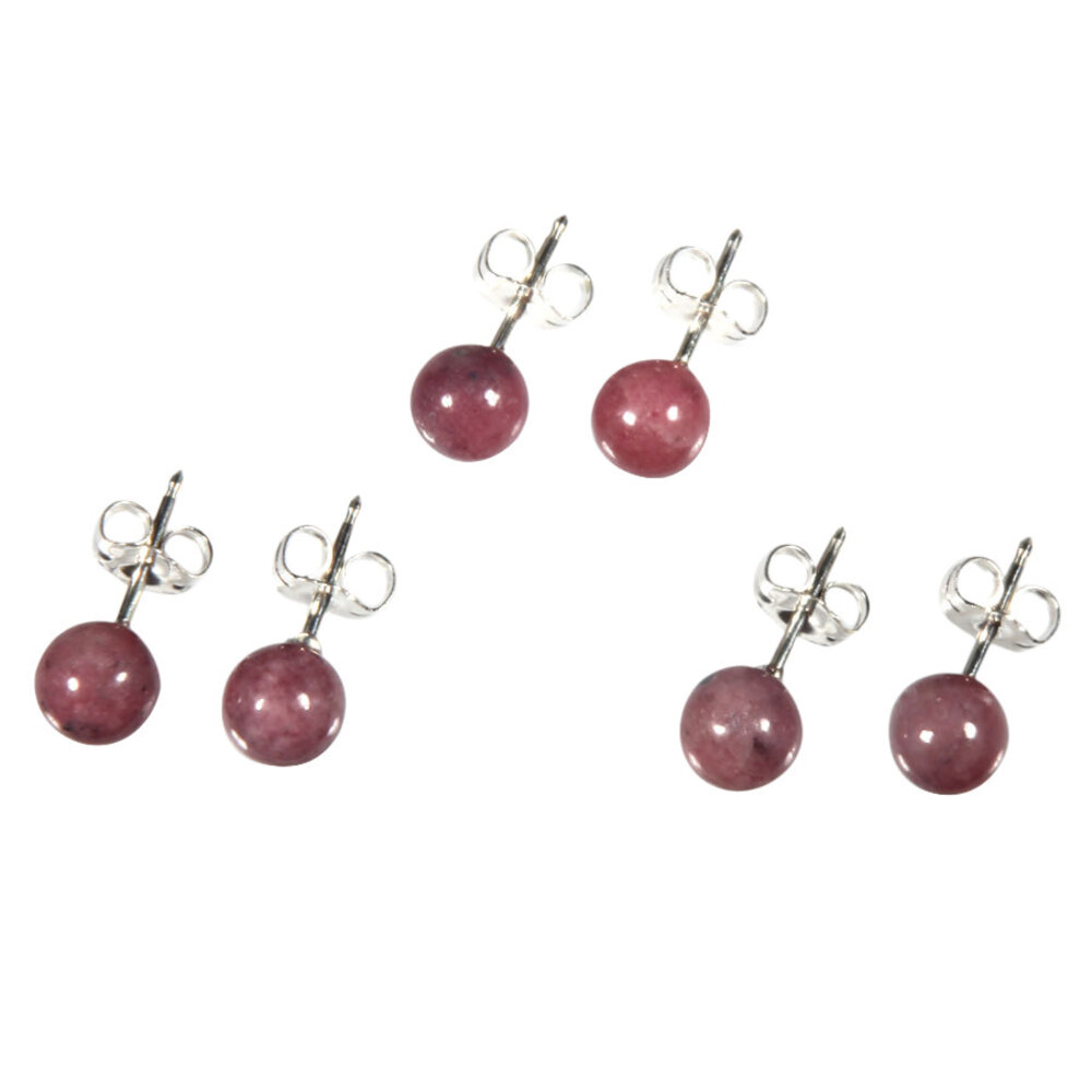 Zilveren oorstekers rhodoniet bol 6 mm Zilveren oorstekers rhodoniet bol 6 mm