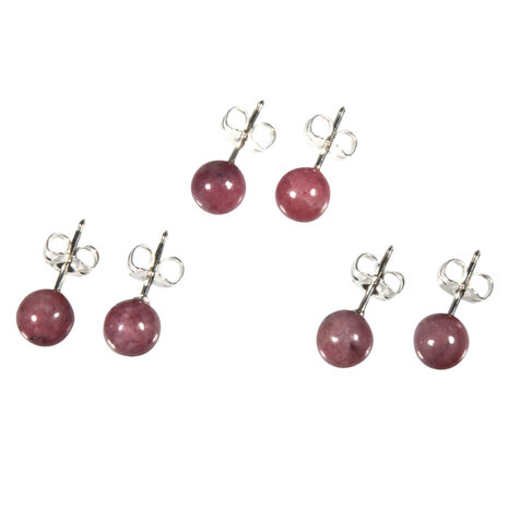 Zilveren oorstekers rhodoniet bol 6 mm Zilveren oorstekers rhodoniet bol 6 mm