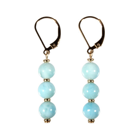 Gold filled oorbellen larimar | 3 bolletjes